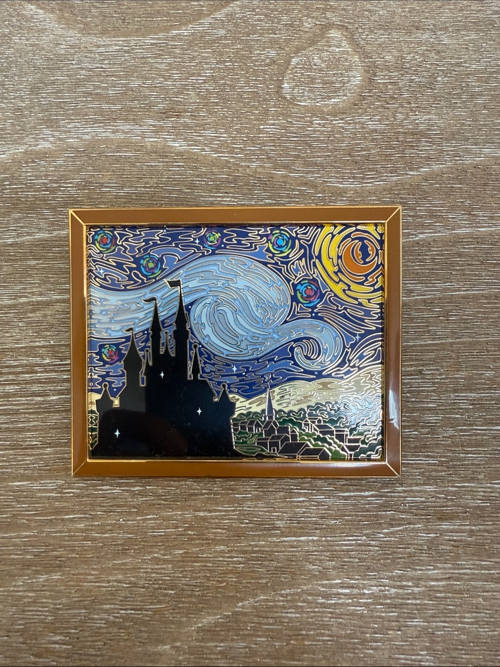 Gold Framed Night Sky Castle Wall Art - Blue and Black